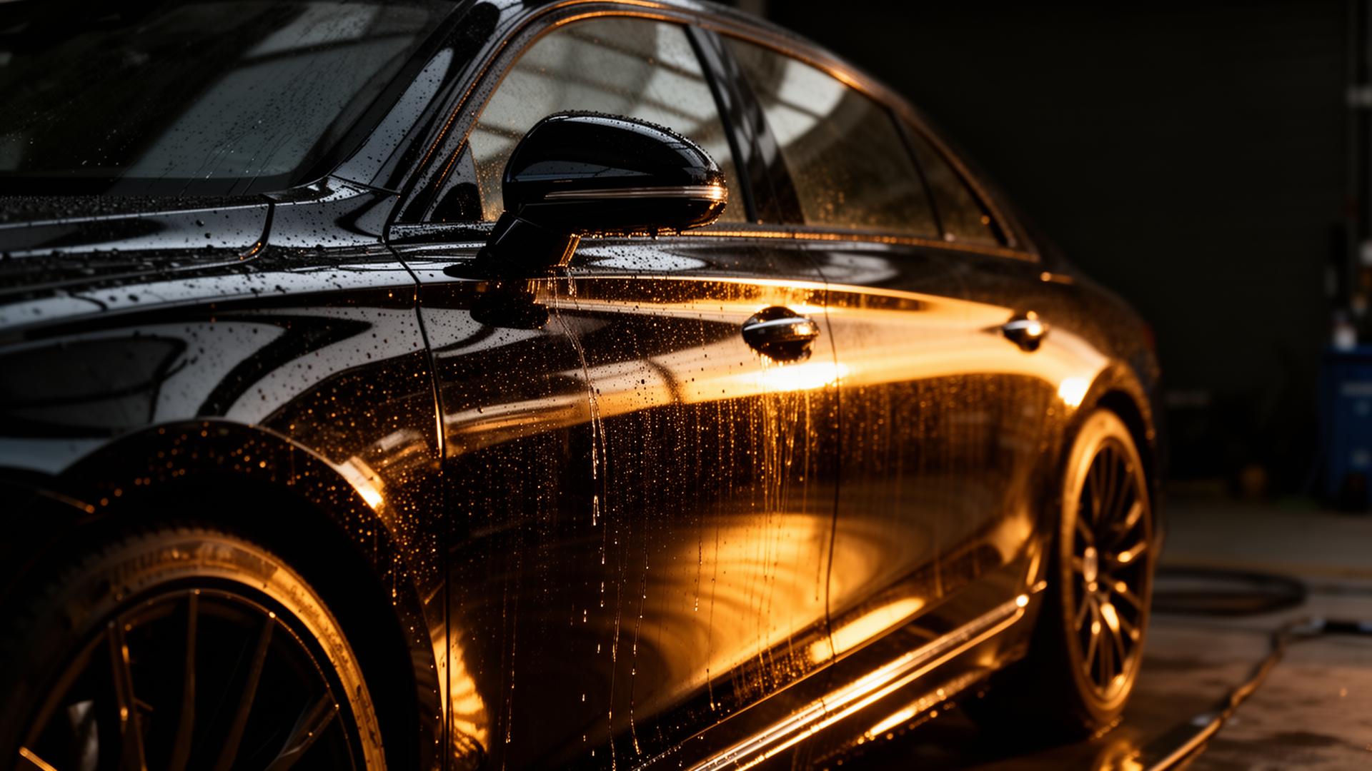 Freshly detailed luxury car at golden hour